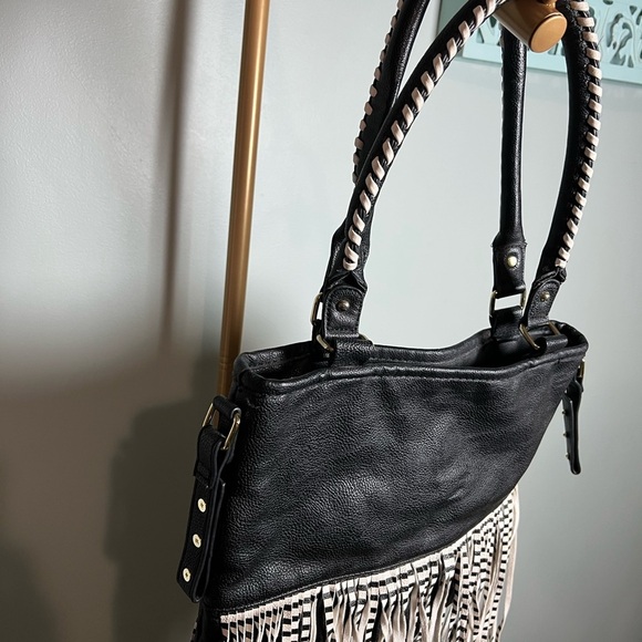 Steve Madden Black and White Fringe Shoulder Bag - Picture 7 of 7